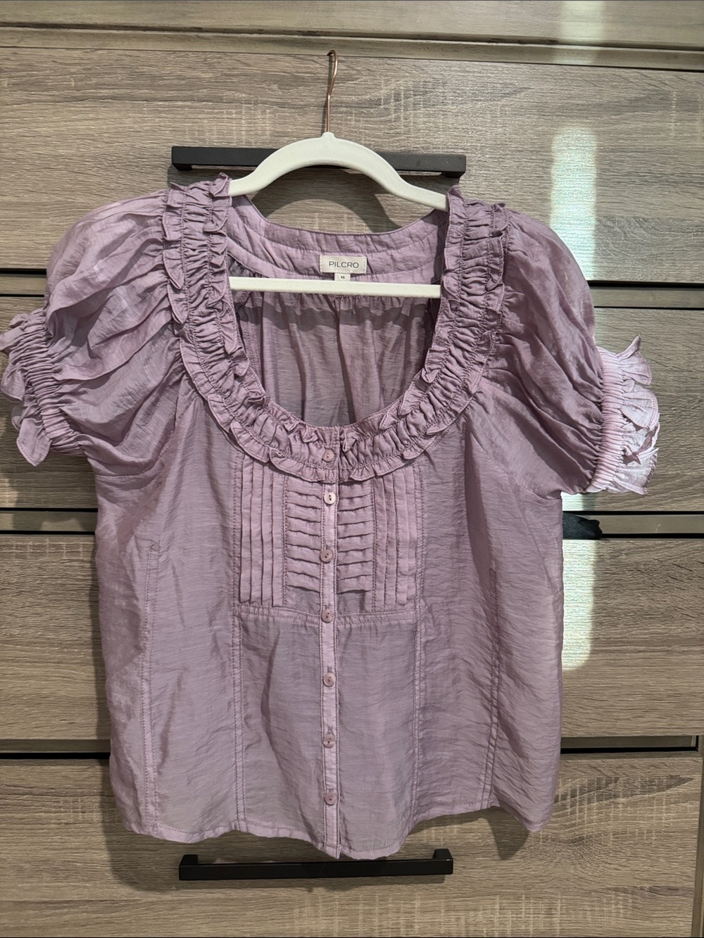 Anthro Pilcro Lilac Ruffled Scoop-Neck Blouse